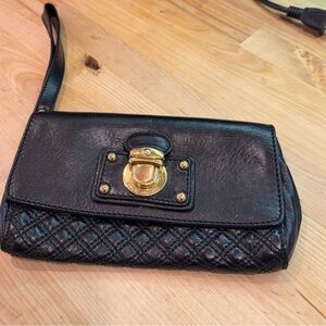 Marc Jacobs Black Leather Eugenia Wristlet with Gold Accents